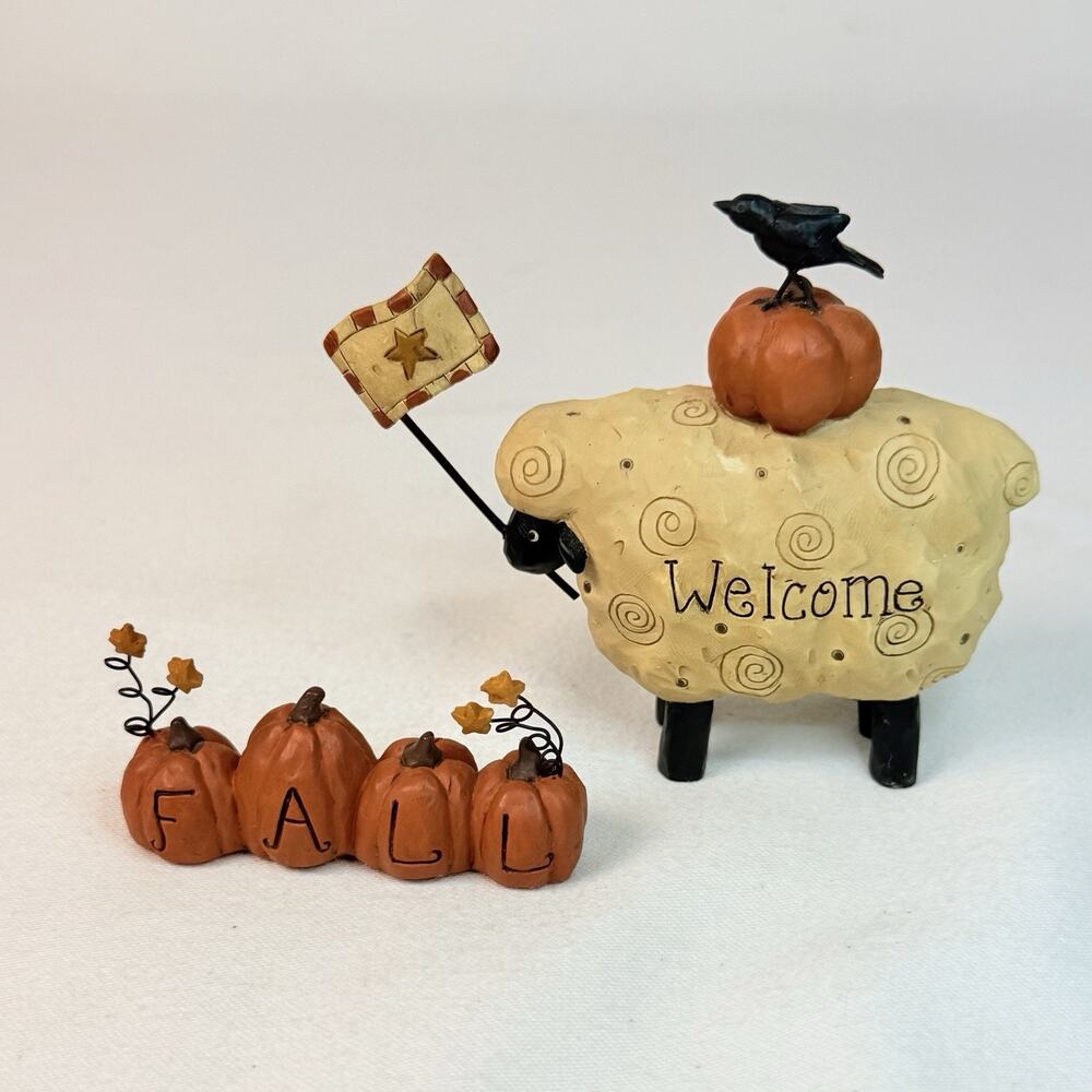 Blossom Bucket Suzi Sound Fall Set Of 2 Sheep Welcome W/ Fall Pumpkins Letters